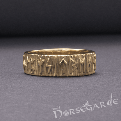 Handcrafted Slim Elder Futhark Runic Band - Gold
