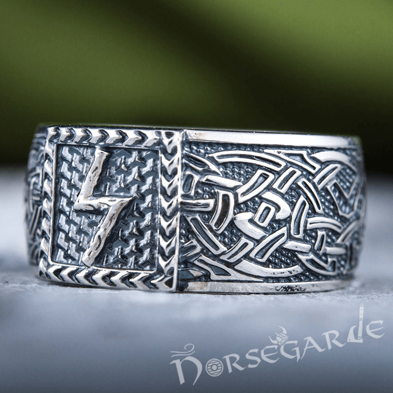 Handcrafted Sowilo Rune Borre Ornament Band - Sterling Silver