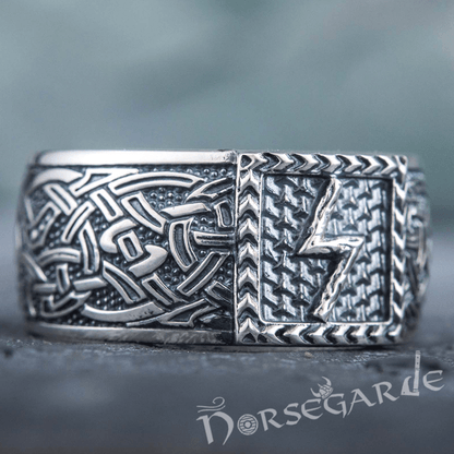 Handcrafted Sowilo Rune Borre Ornament Band - Sterling Silver