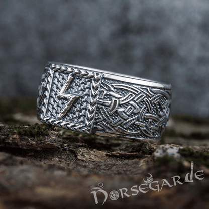 Handcrafted Sowilo Rune Borre Ornament Band - Sterling Silver