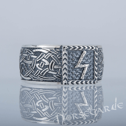 Handcrafted Sowilo Rune Borre Ornament Band - Sterling Silver