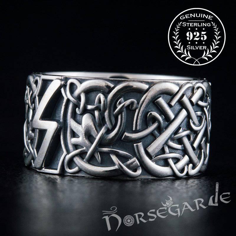 Handcrafted Sowilo Rune Urnes Ornament Band - Sterling Silver