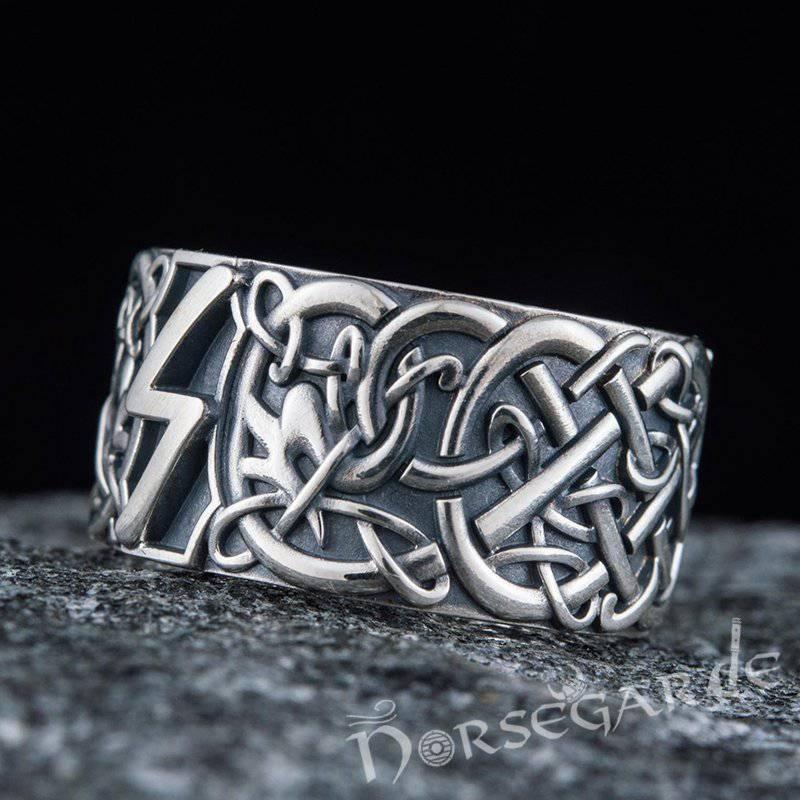 Handcrafted Sowilo Rune Urnes Ornament Band - Sterling Silver