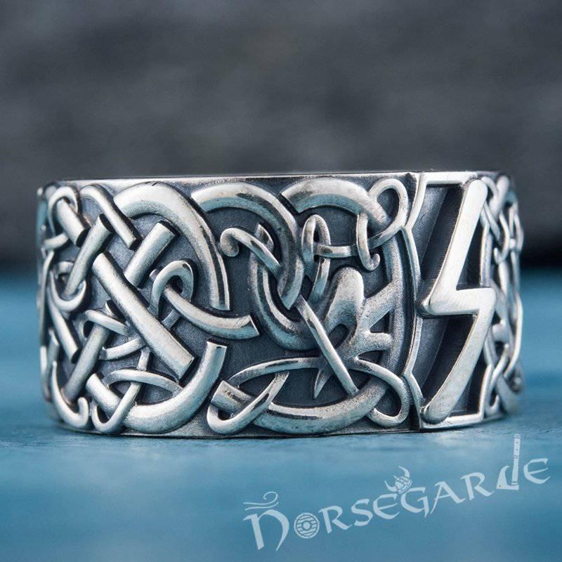 Handcrafted Sowilo Rune Urnes Ornament Band - Sterling Silver