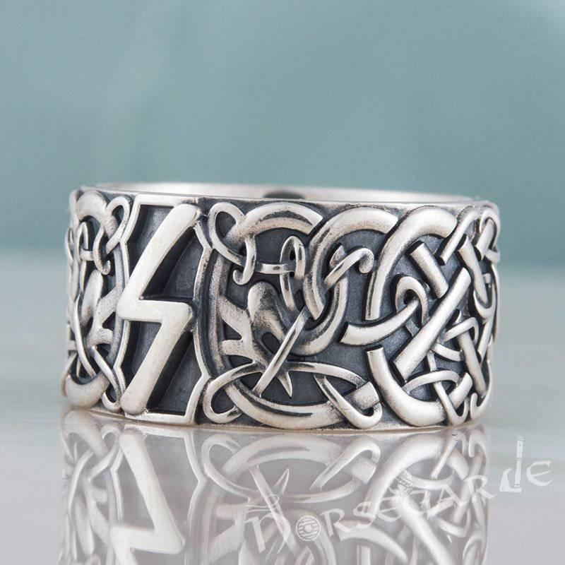 Handcrafted Sowilo Rune Urnes Ornament Band - Sterling Silver