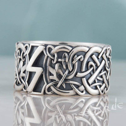 Handcrafted Sowilo Rune Urnes Ornament Band - Sterling Silver
