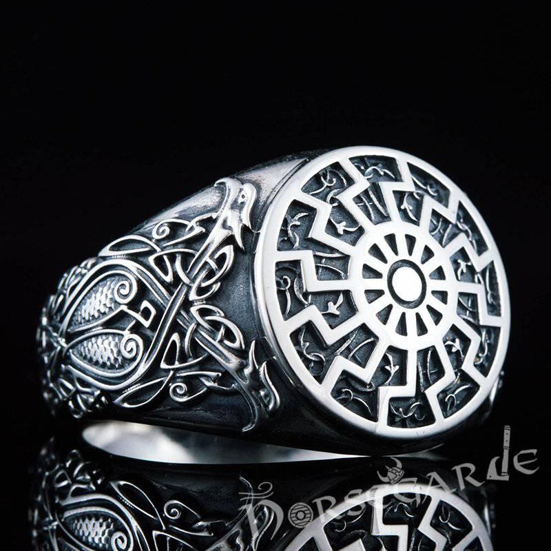Handcrafted Sunwheel Viking Ornament Ring - Sterling Silver