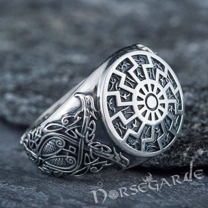 Handcrafted Sunwheel Viking Ornament Ring - Sterling Silver