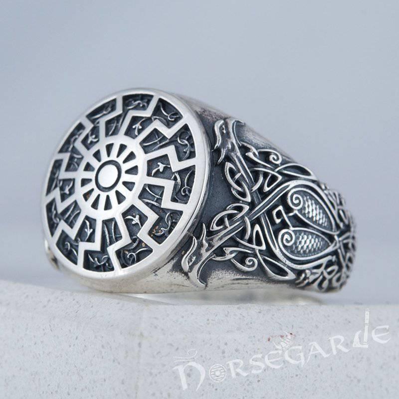 Handcrafted Sunwheel Viking Ornament Ring - Sterling Silver