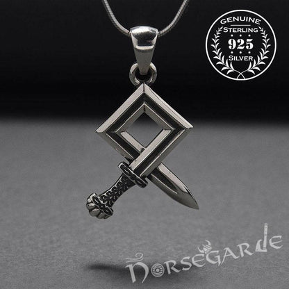 Handcrafted Sword Othala Pendant - Sterling Silver