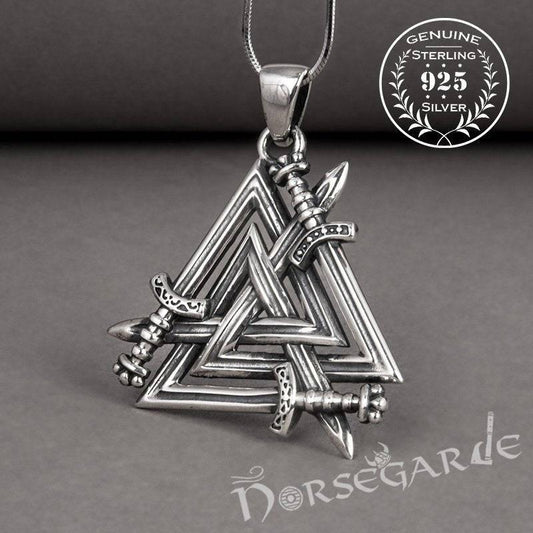 Handcrafted Sword Valknut Pendant - Sterling Silver
