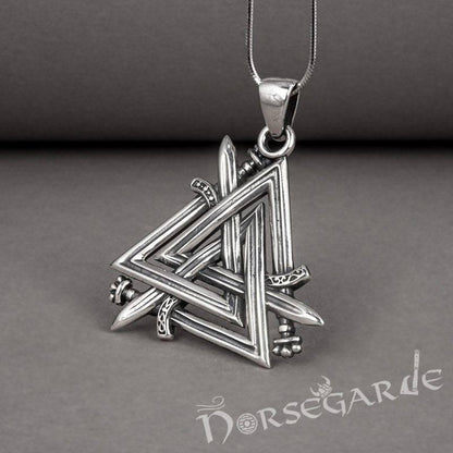 Handcrafted Sword Valknut Pendant - Sterling Silver