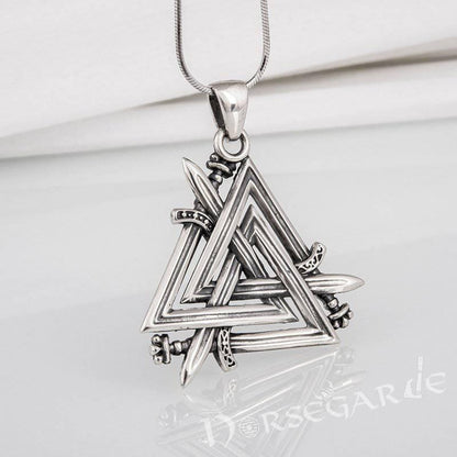 Handcrafted Sword Valknut Pendant - Sterling Silver