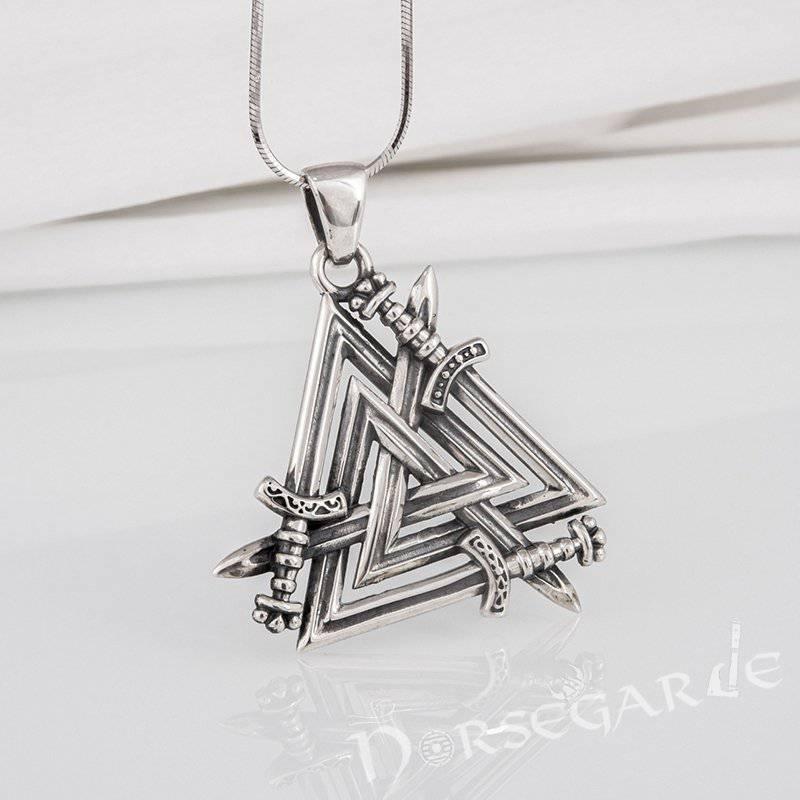 Handcrafted Sword Valknut Pendant - Sterling Silver