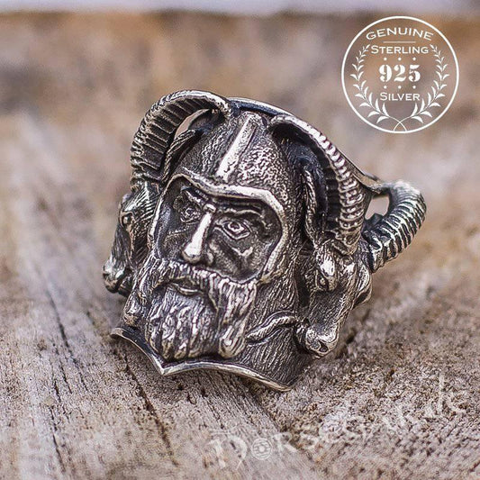 Handcrafted Thor and Goats Ring - Sterling Silver