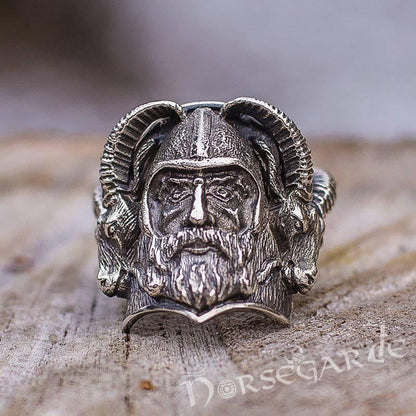 Handcrafted Thor and Goats Ring - Sterling Silver