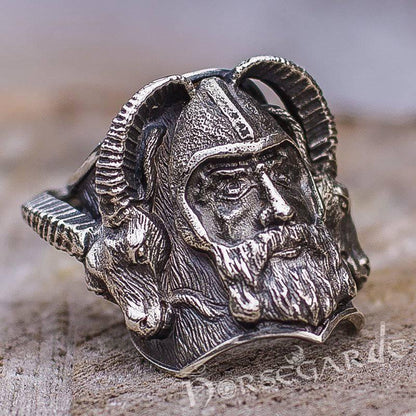 Handcrafted Thor and Goats Ring - Sterling Silver