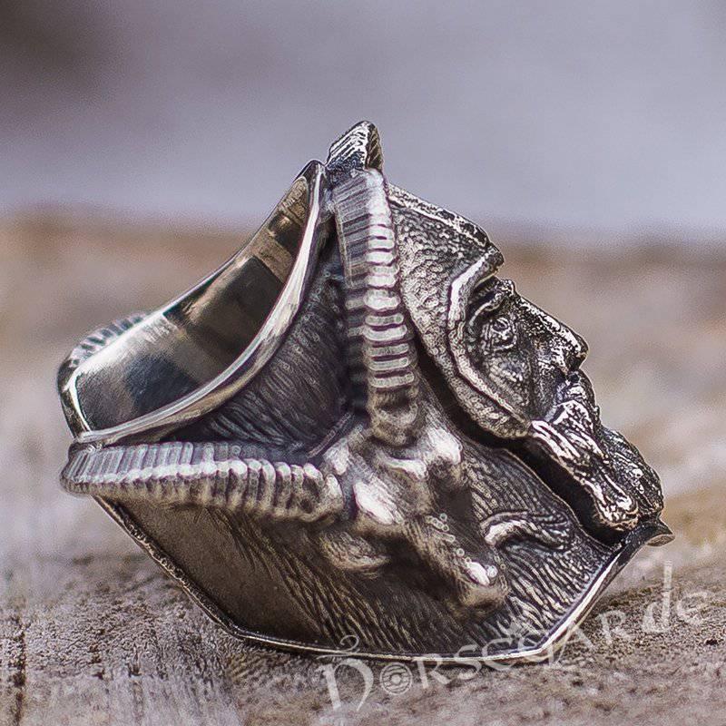 Handcrafted Thor and Goats Ring - Sterling Silver