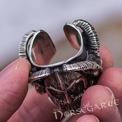 Handcrafted Thor and Goats Ring - Sterling Silver