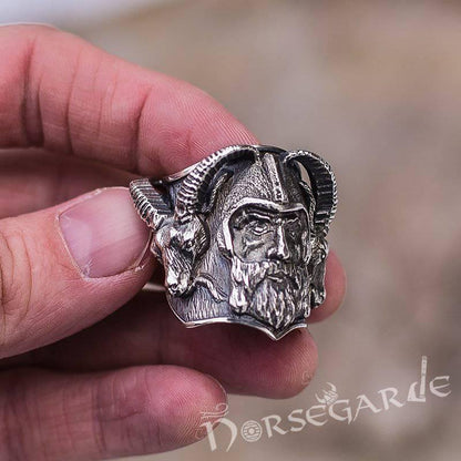 Handcrafted Thor and Goats Ring - Sterling Silver