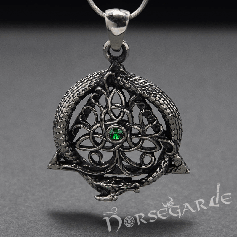 Handcrafted Tree and Serpent Gemmed Pendant - Sterling Silver