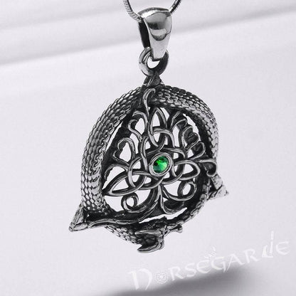 Handcrafted Tree and Serpent Gemmed Pendant - Sterling Silver