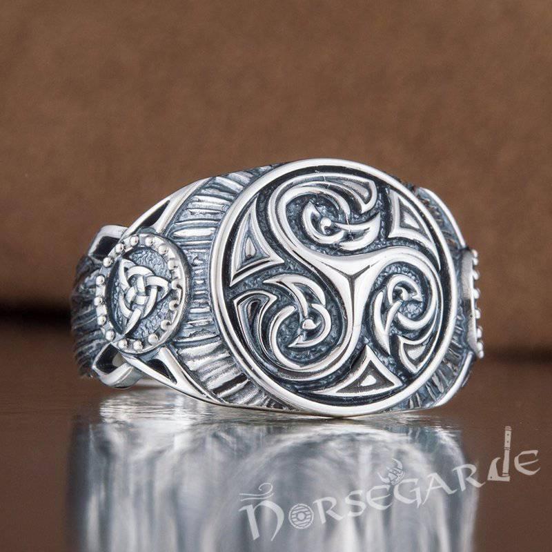 Handcrafted Triskelion Druid Signet Ring - Sterling Silver