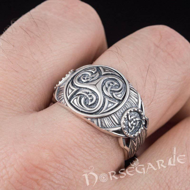 Handcrafted Triskelion Druid Signet Ring - Sterling Silver