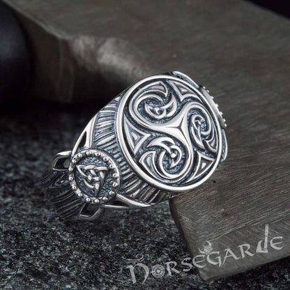 Handcrafted Triskelion Druid Signet Ring - Sterling Silver