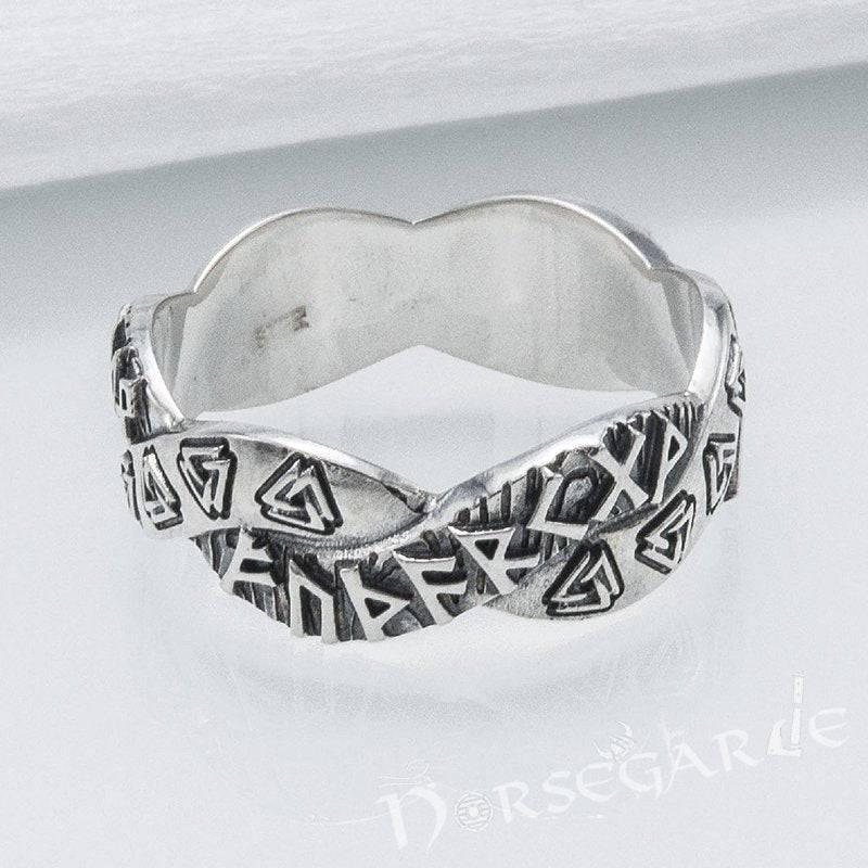 Handcrafted Twined Mystic Runes Band - Sterling Silver