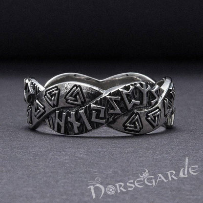 Handcrafted Twined Mystic Runes Band - Sterling Silver