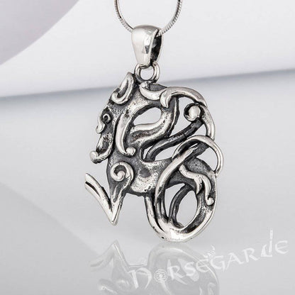 Handcrafted Urnes Art Wolf - Sterling Silver