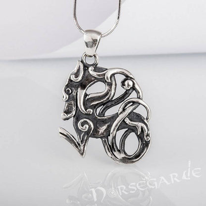 Handcrafted Urnes Art Wolf - Sterling Silver