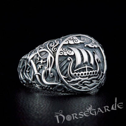 Handcrafted Urnes Style Drakkar Ring - Sterling Silver