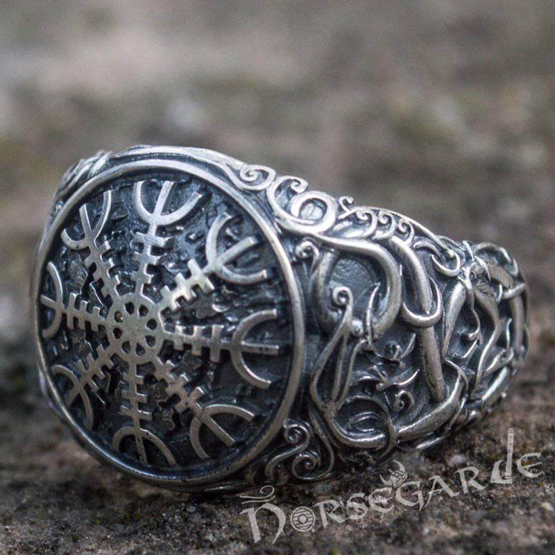 Handcrafted Urnes Style Helm of Awe Ring - Sterling Silver