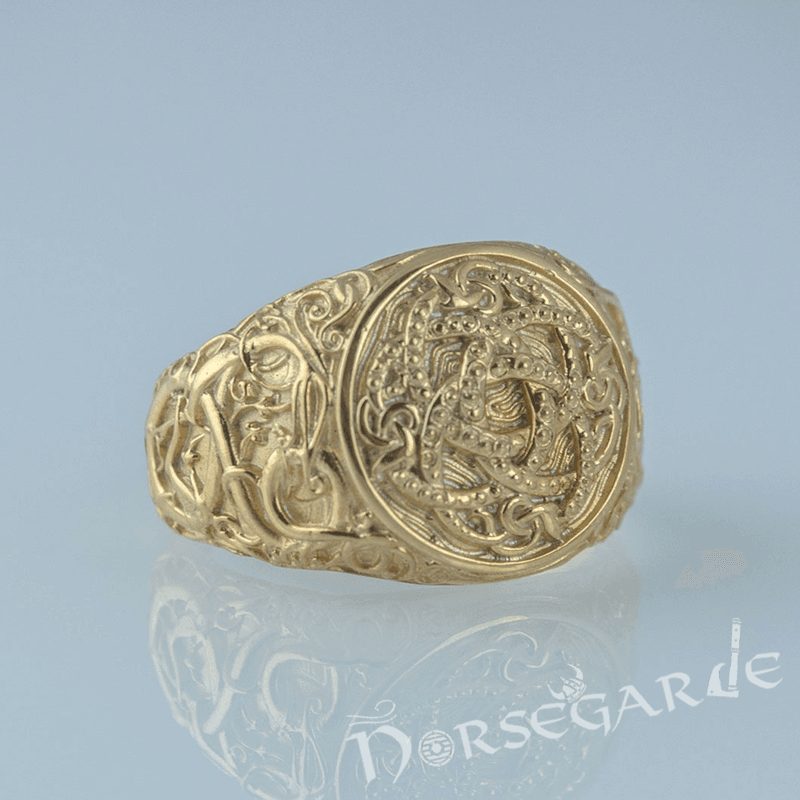 Handcrafted Urnes Style Jormungandr Ring - Gold
