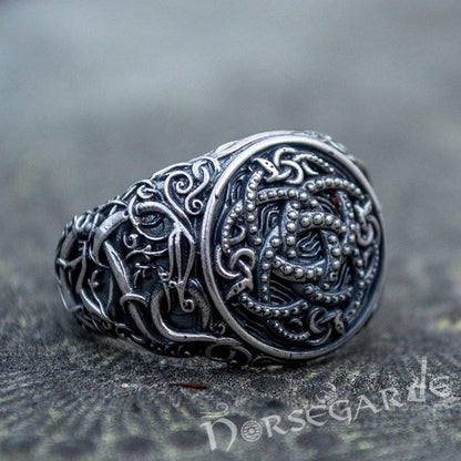 Handcrafted Urnes Style Jormungandr Ring - Sterling Silver