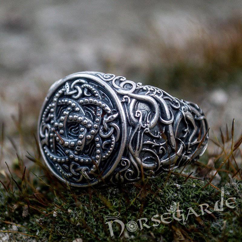 Handcrafted Urnes Style Jormungandr Ring - Sterling Silver