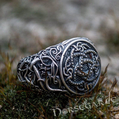 Handcrafted Urnes Style Jormungandr Ring - Sterling Silver