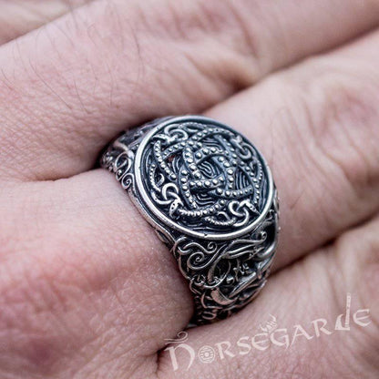 Handcrafted Urnes Style Jormungandr Ring - Sterling Silver