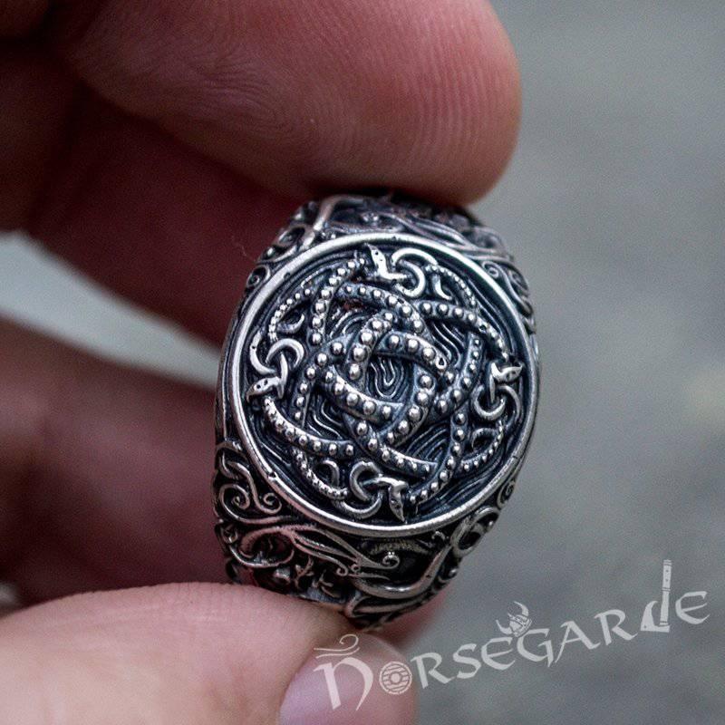 Handcrafted Urnes Style Jormungandr Ring - Sterling Silver