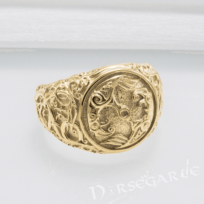 Handcrafted Urnes Style Ravens Ring - Gold