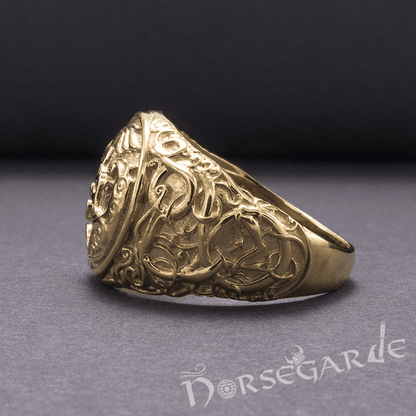 Handcrafted Urnes Style Ravens Ring - Gold