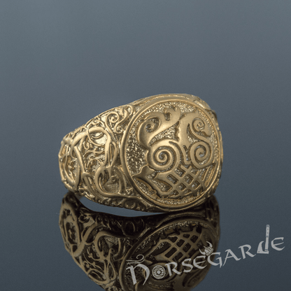 Handcrafted Urnes Style Sleipnir Ring - Gold