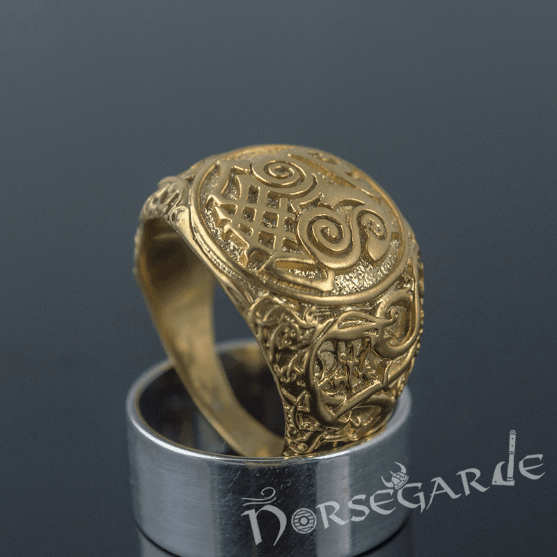 Handcrafted Urnes Style Sleipnir Ring - Gold