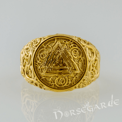 Handcrafted Urnes Style Valknut Ring - Gold
