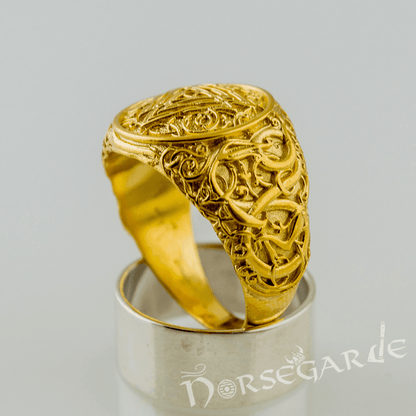 Handcrafted Urnes Style Valknut Ring - Gold