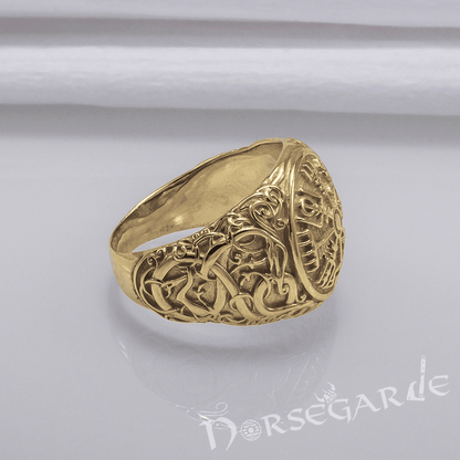 Handcrafted Urnes Style Vegvisir Ring - Gold