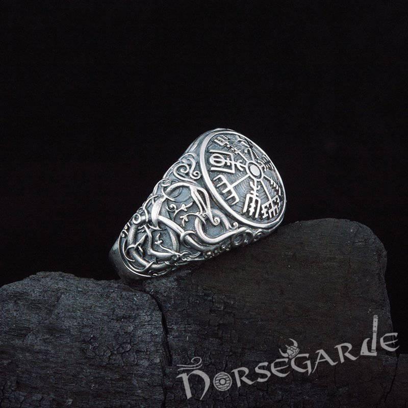 Handcrafted Urnes Style Vegvisir Ring - Sterling Silver