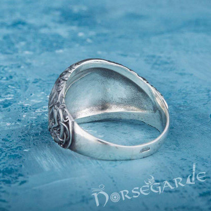 Handcrafted Urnes Style Vegvisir Ring - Sterling Silver